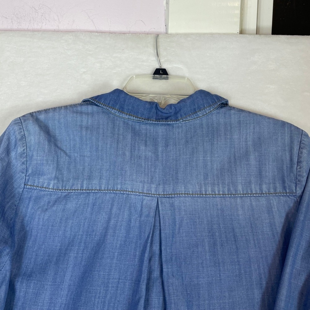 TWELVE by Ontwelfth lace up tunic shirt women's size L blue chambray long sleeve - Picture 7 of 15